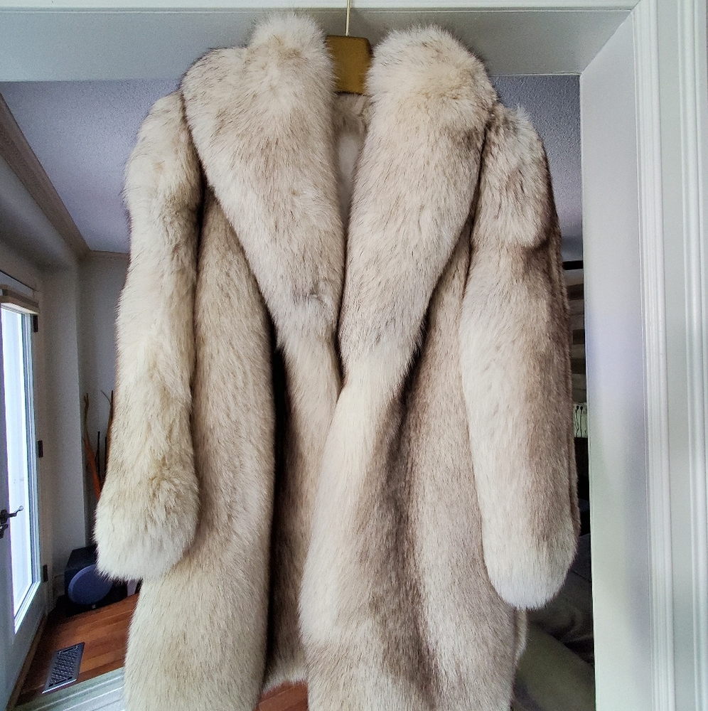 Real white fox fur coat